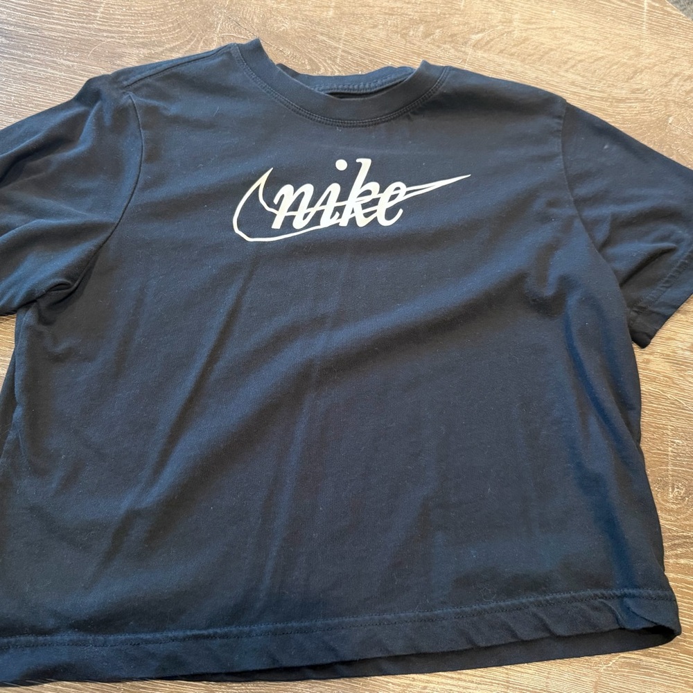 Nike Black Tee with White Script and Swoosh